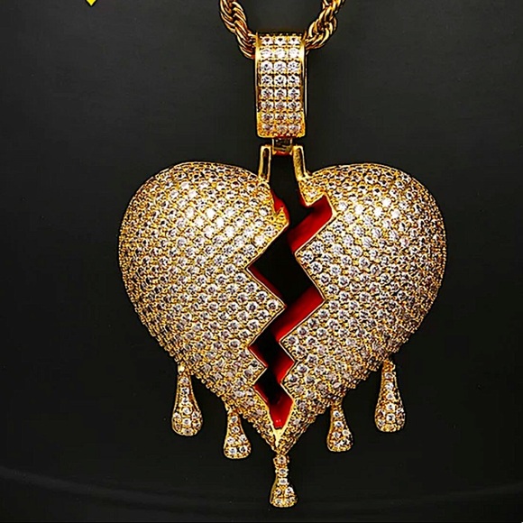 GOLD PLATED BLEEDING ZIRCON HEART ROPE CHAIN CHARM UNISEX NECKLACE - Picture 4 of 12
